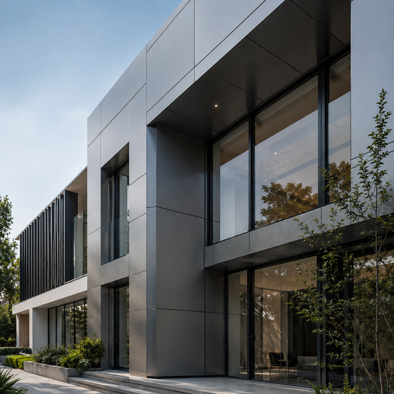 Glass curtain wall building facade