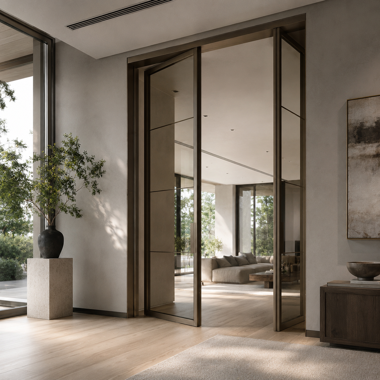 Glass curtain wall building facade